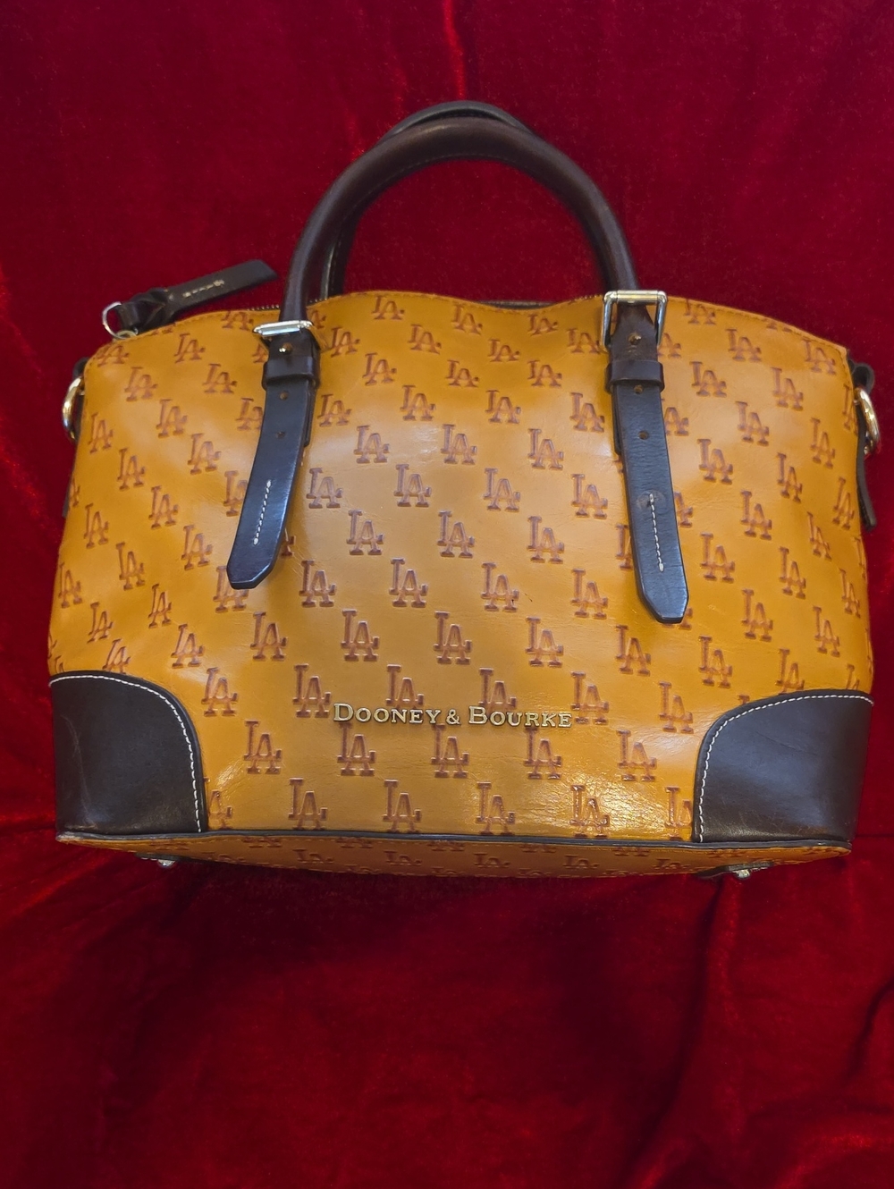 Dooney & Bourke Tan & Dark Brown Leather Logo Satchel